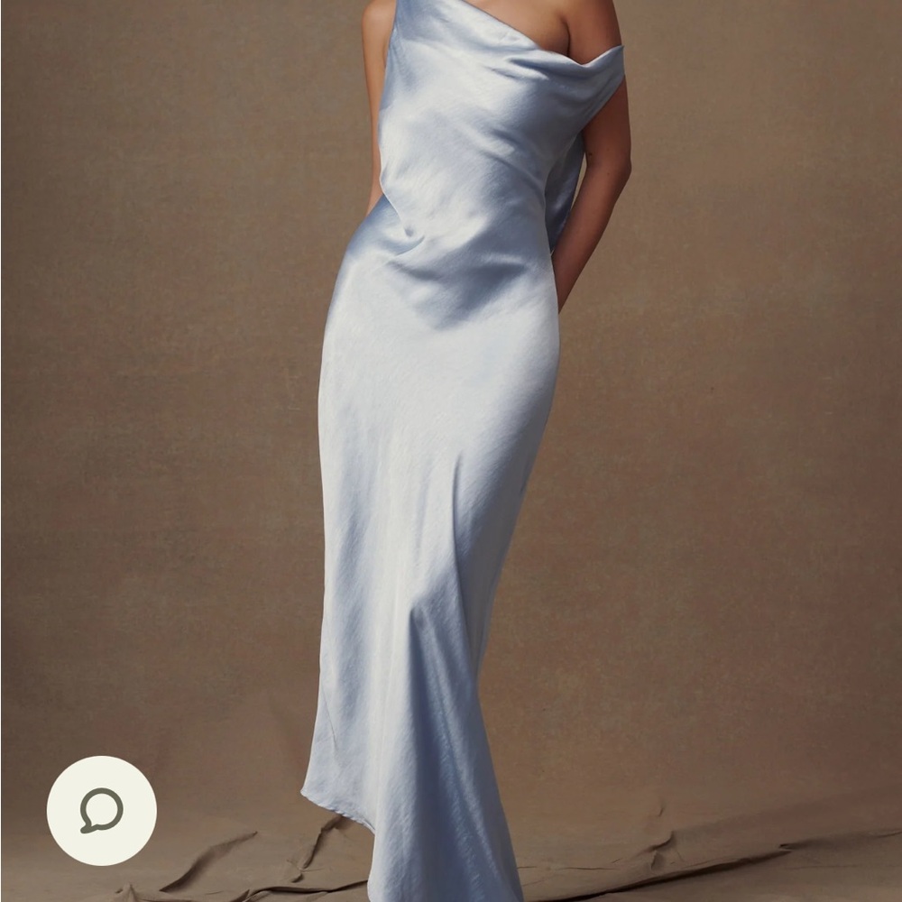 Chic Light Blue Off-Shoulder Meshki Yvette Slip dress